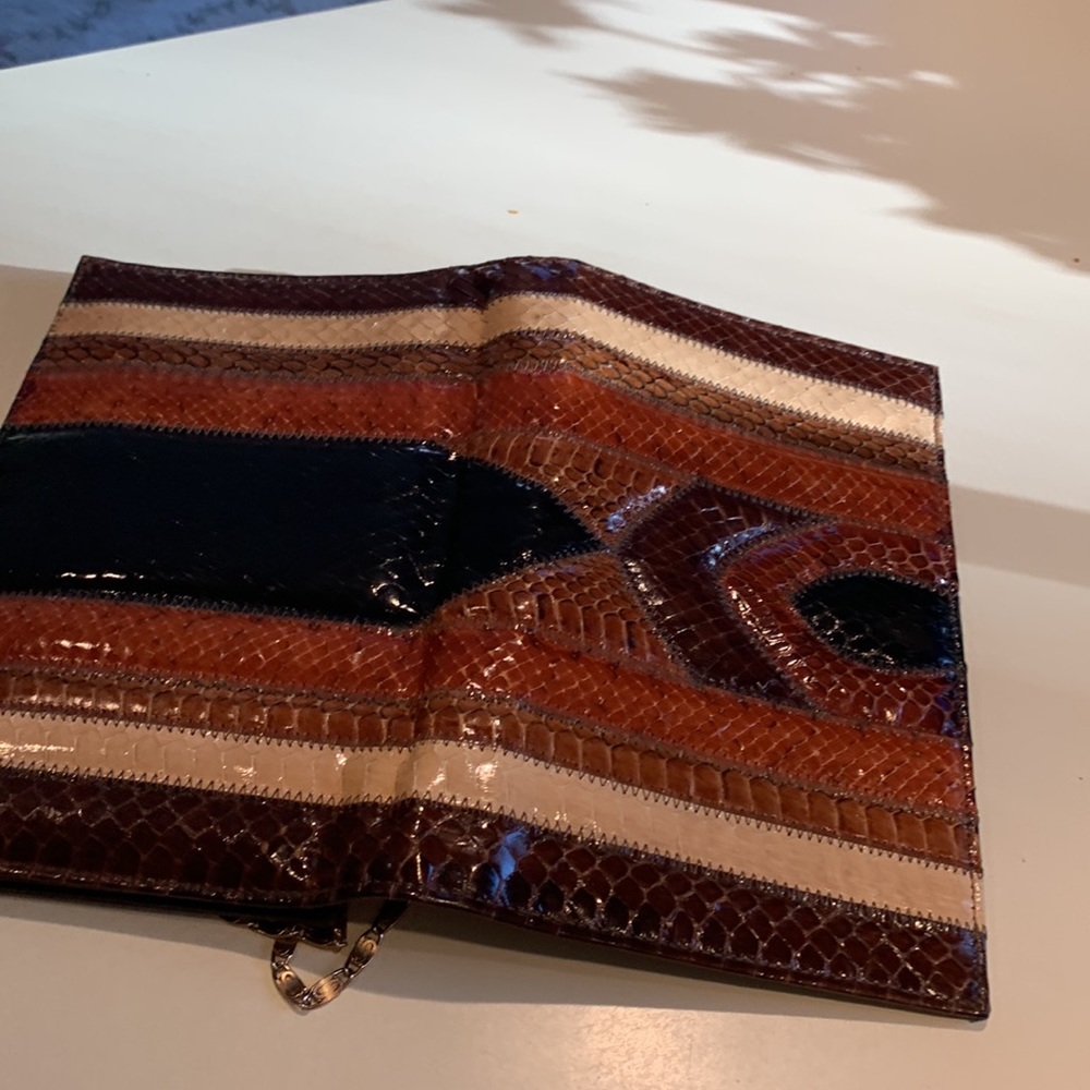 Multi Brown Python Like Segments Clutch With Chain - image 4